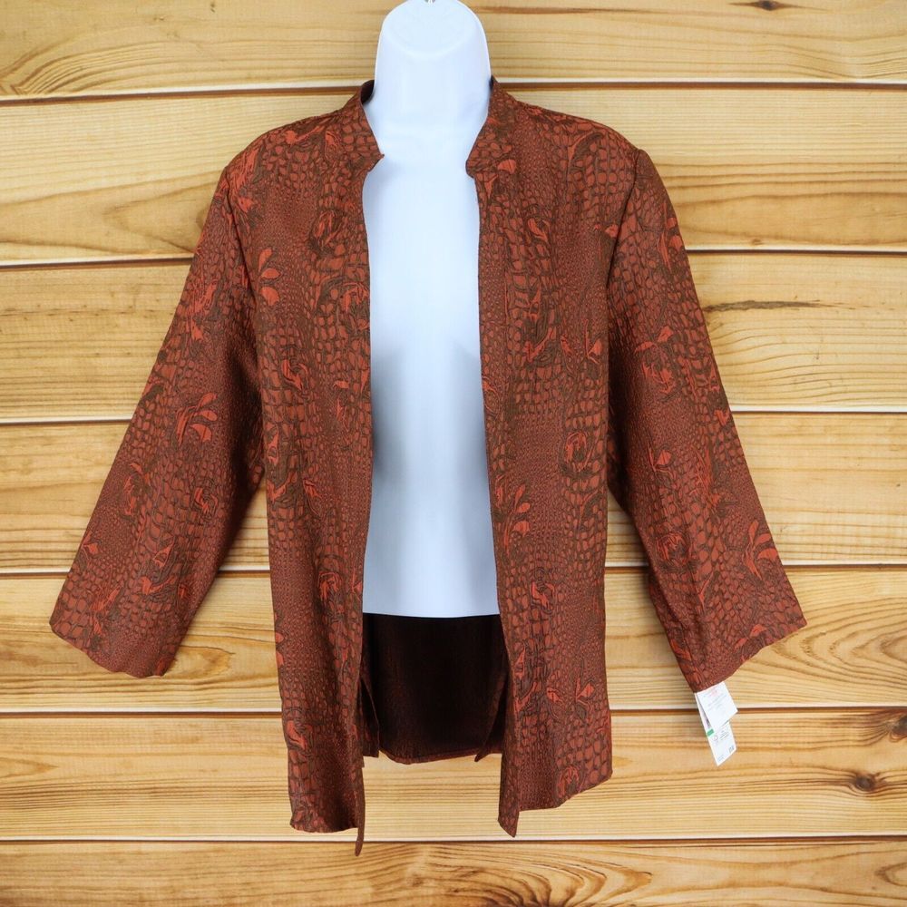 Kasper Blazer Jacket Open Front Womens Sz L Bronze Brown Polyester Blend NWT $79